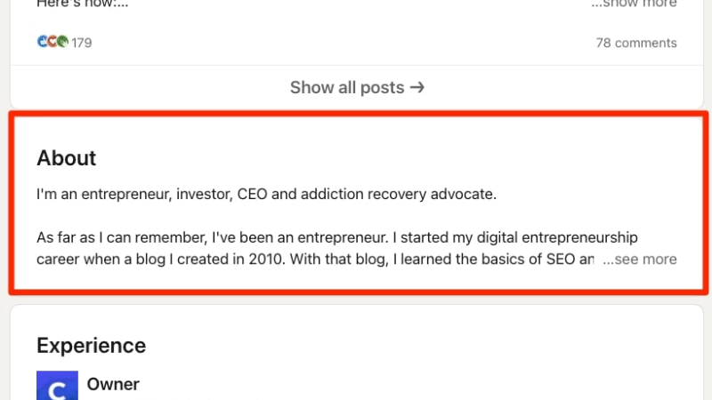 About Section – Tell your story